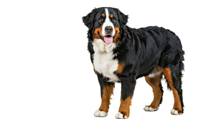 Majestic Bernese Mountain Dog Relaxed Alert Pose Standing or Sitting Clean White Studio Background