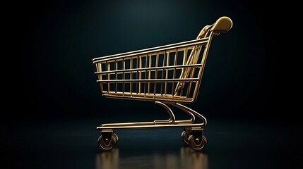 Golden shopping cart on dark background