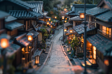 miniature diorama of a traditional Japanese street