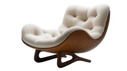 Cream Upholstered Modern Armchair With Wooden Base