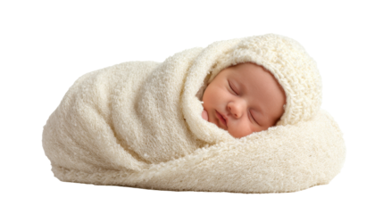 A peaceful sleeping baby wrapped in a blanket. transparent background