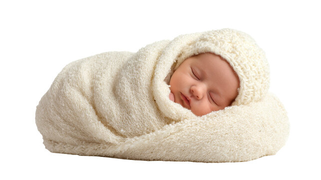 A peaceful sleeping baby wrapped in a blanket. transparent background