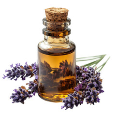 Lavender essential oil bottle aromatherapy spa treatment natural product on transparent background