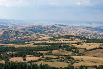 Panoramic View of Val d’Orcia from Radicofani, Tuscany, Italy
