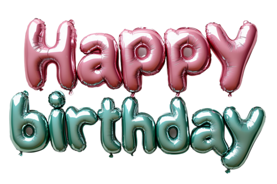 Happy Birthday Text With Pink And Teal Balloons
