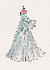 Obraz premium Sparkle bling blue gown prom dress fhashion design. Fashion illustration