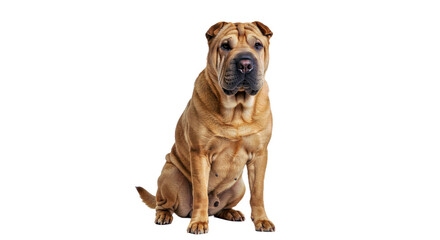 Unique Shar Pei Standing or Sitting Wrinkled Skin Distinctive Muzzle Prominent White Background