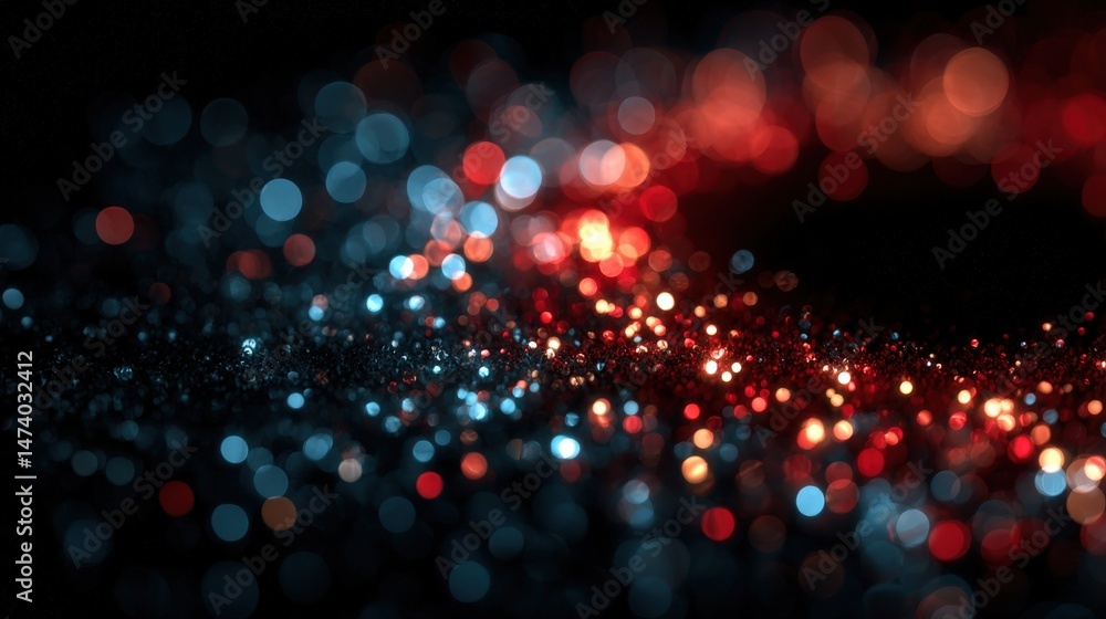 Poster illuminated pathway of lights: a mesmerizing dance of light, with vibrant blue and red bokeh orbs cr