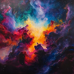Abstract Nebula A Cosmic Symphony of Colorful Gaseous Clouds and Stars