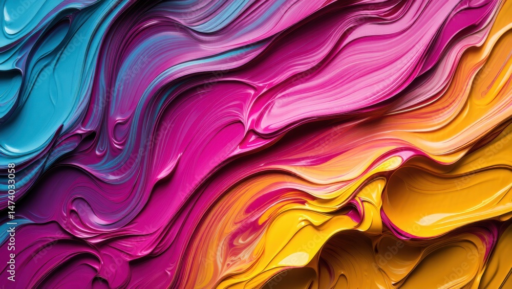 Poster vibrant abstract art with swirling colorful paint strokes in a dynamic wave pattern