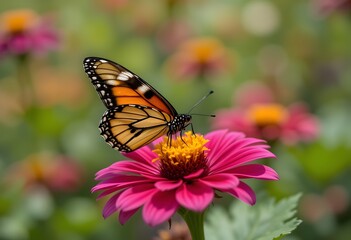 Monarch Butterfly on Pink Flower &ndash; Colorful Nature Macro Photography