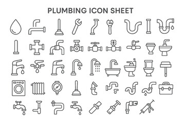 Fototapeta premium Plumbing Icon Collection: A comprehensive collection of meticulously crafted plumbing icons, presenting a versatile set of illustrations.