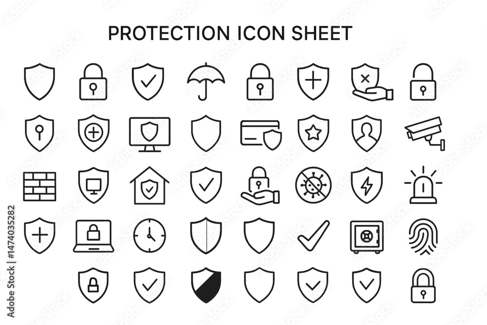 Poster security icon sheet: a comprehensive collection of vector-based security icons, artfully designed to
