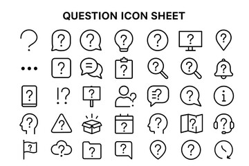Diverse Question Icon Sheet: A comprehensive collection of question mark icons, each a distinct symbol of inquiry, clarity, and seeking answers. perfect for design and communication.