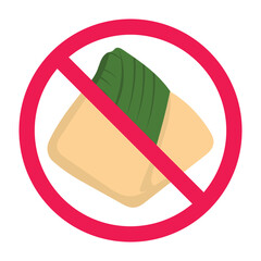 Forbidden sign with nasi lemak icon, no wrapped rice allowed sign, do not eat nasi bungkus symbol
