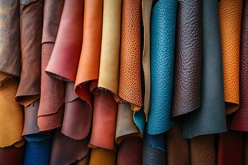 Colorful leather texture swatches in various shades and patterns