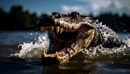 Obraz premium 水中に生息するワニ