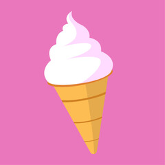 vector flat illustration of ice cream in waffle cup on pink background summer heat