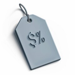 3D Cartoon Plastic Style Grey Price Tag Label with Percentage Icon
