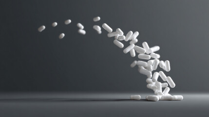 Fototapeta premium Falling white hot music pills and capsules, keep apart on a transparent ground