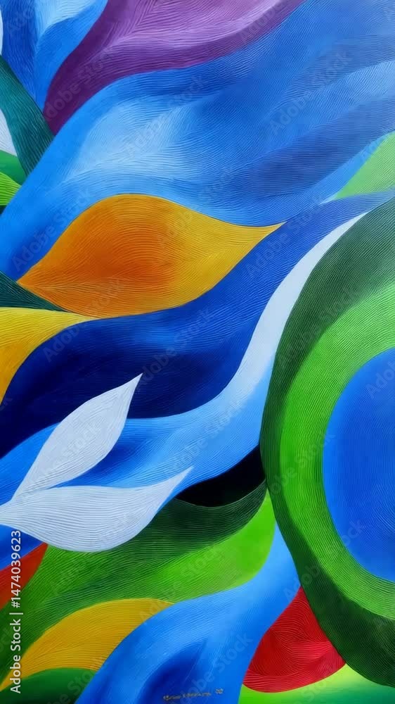 Poster abstract textured artwork featuring curving bands of bold color, creating a dynamic flow in a vibran