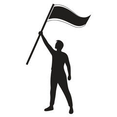 Silhouette of a Person Raising a Black Flag High