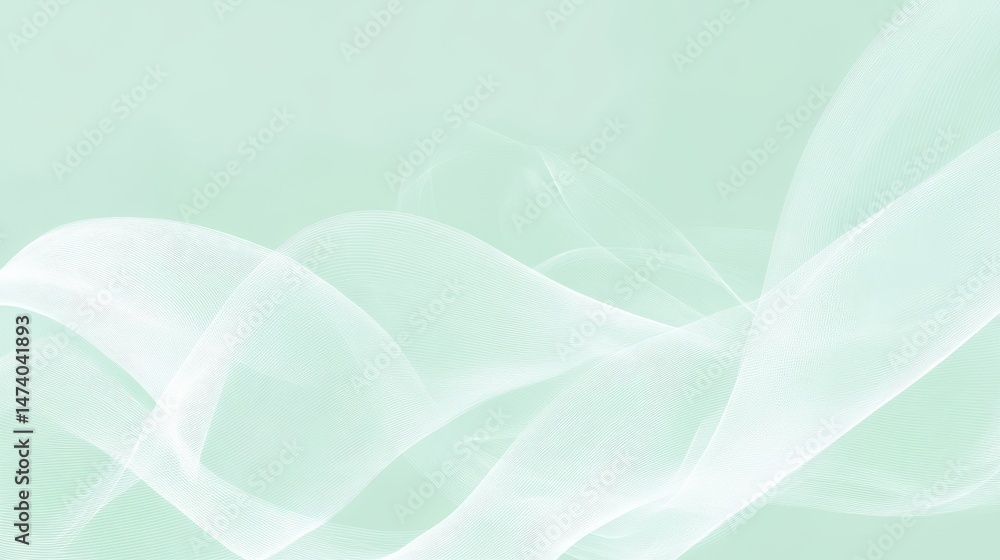 Poster ethereal flow of delicate light waves on soft green background in dreamy atmosphere for abstract art
