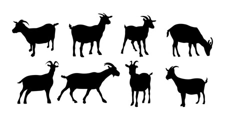 set of goat silhouettes various poses