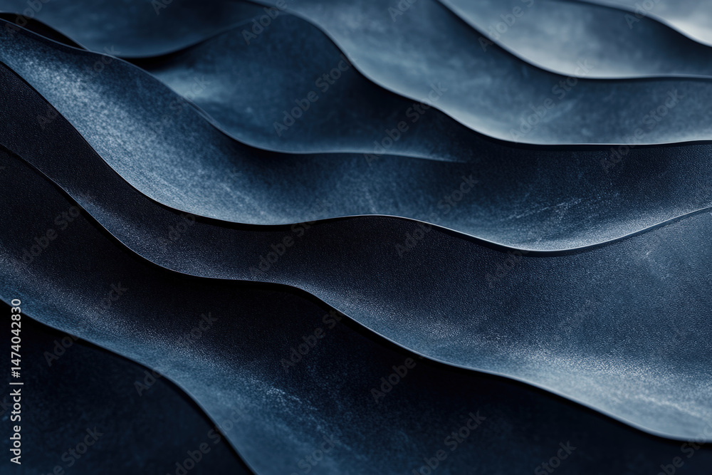 Poster abstract dark blue fabric waves. abstract waves of dark blue fabric form a beautiful, textured surfa