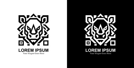 Rhino head logo design with QR or barcode shape © Yohanes