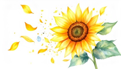 Sunflower losing petals with watercolor painting effect