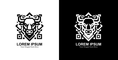 Bull head logo design with QR or barcode shape