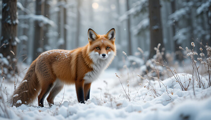 Fototapeta premium red fox in snow