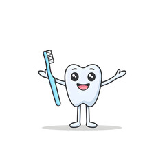 Happy tooth holding toothbrush promoting dental hygiene