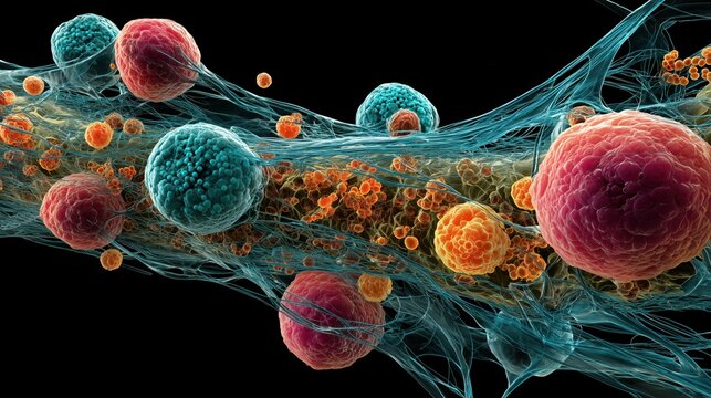 National Scleroderma Awareness Month. medical illustration at microscopic cellular level showing immune system interaction with connective tissue in scleroderma