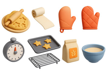 Baking and cooking 3d icons set – culinary, kitchen, food preparation graphics