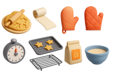 Baking and cooking 3d icons set – culinary, kitchen, food preparation graphics