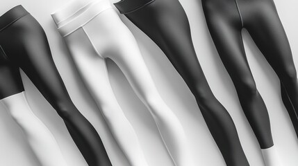 Obraz premium Collection of women's sportswear in black and white,women's leggings and sport bra,Set of sport suit templates for yoga,Shapewear pattern sketch,fitness and gym,perfect for stylish banner designs.