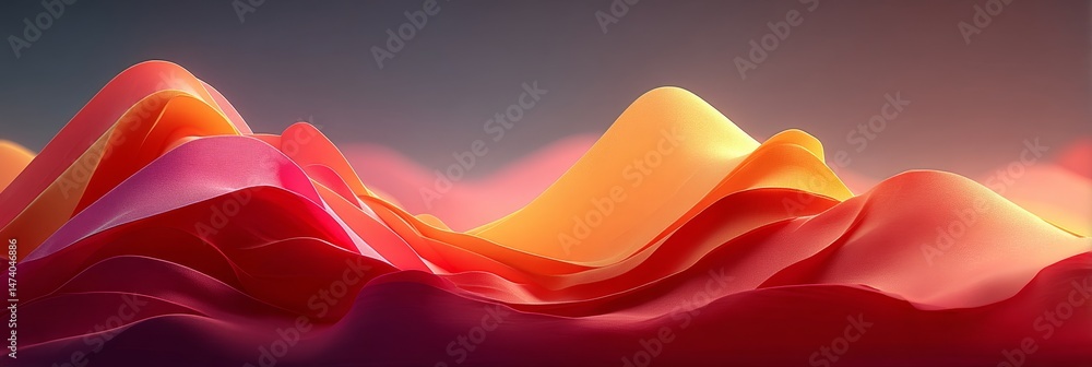 Poster warm red and pink layered paper-like folds in a fluid wave design on soft gradient background