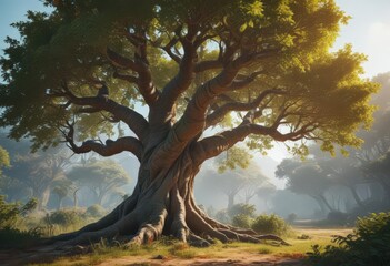 Ancient tree, lush exotic vines, vibrant leaves , leaves, photography, tangled