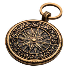 Antique brass compass pendant necklace vintage nautical jewelry design on transparent background