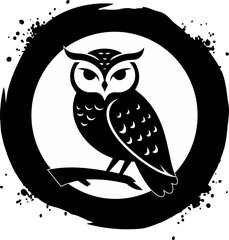Night owl perched on a branch, minimalist Halloween illustration