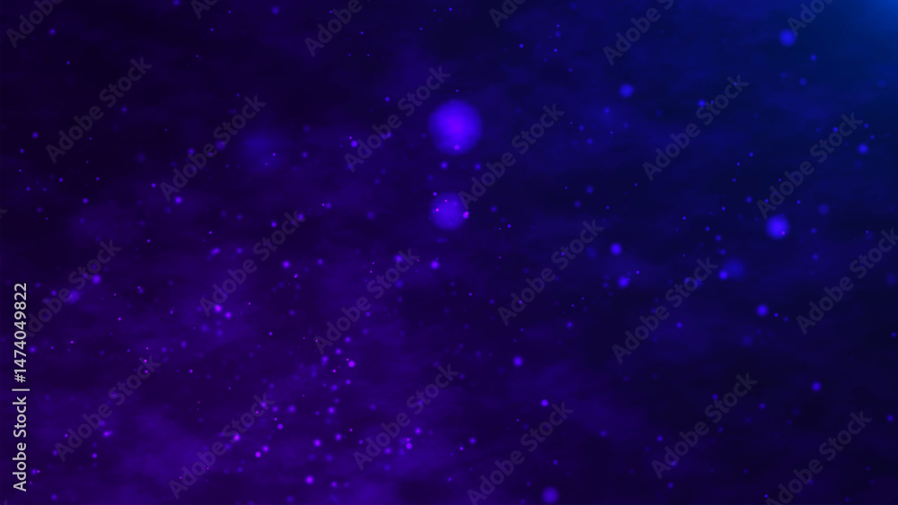 Poster particles moving upwards on a dark sky with clouds. shimmering, bright particles forming a line and 