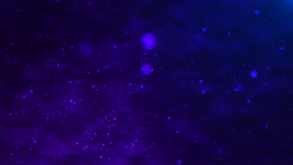 Particles moving upwards on a dark sky with clouds. Shimmering, bright particles forming a line and wave flow. Smoke clouds and particle background. Vector illustration