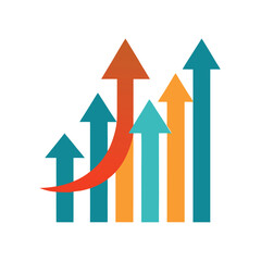 Colorful upward arrows representing growth business progress and financial success on white background