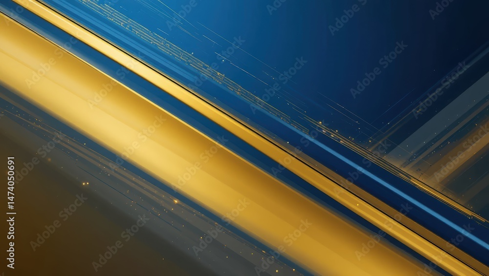 Wall mural abstract geometric design with smooth blue and gold lines on a gradient background