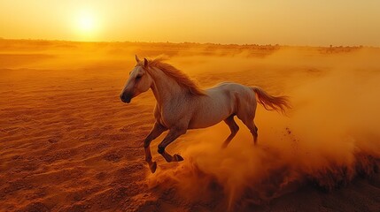 Fototapeta premium Majestic horse running in desert sunset