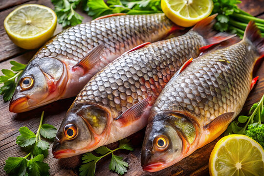 Raw Rohu Fish Cuts with Clear Texture and Detail