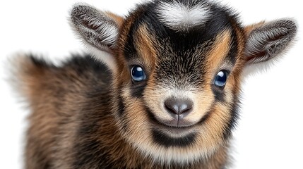 Obraz premium Adorable Baby Goat Kid with CloseUp Portrait, and White Background.