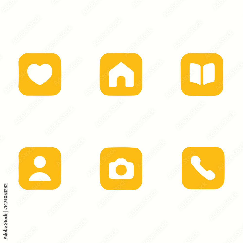 Wall mural set of yellow square icons for app or web interface